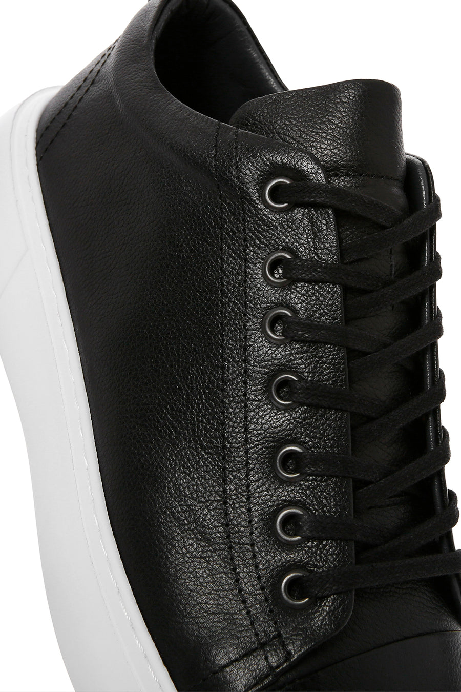 Erkek Siyah Bağcıklı Kalın Tabanlı Deri Sneaker
