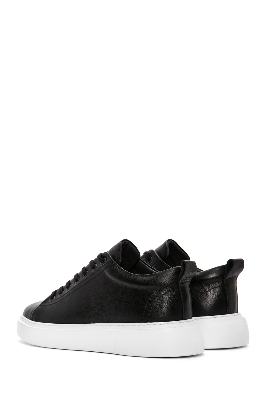 Erkek Siyah Bağcıklı Kalın Tabanlı Deri Sneaker