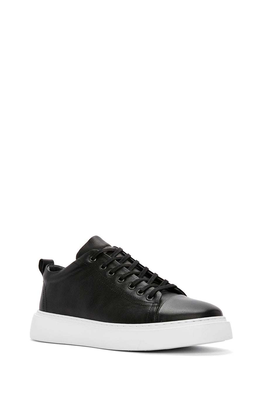 Erkek Siyah Bağcıklı Kalın Tabanlı Deri Sneaker