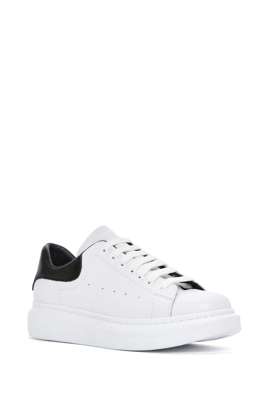 Erkek Beyaz Bağcıklı Kalın Tabanlı Deri Sneaker
