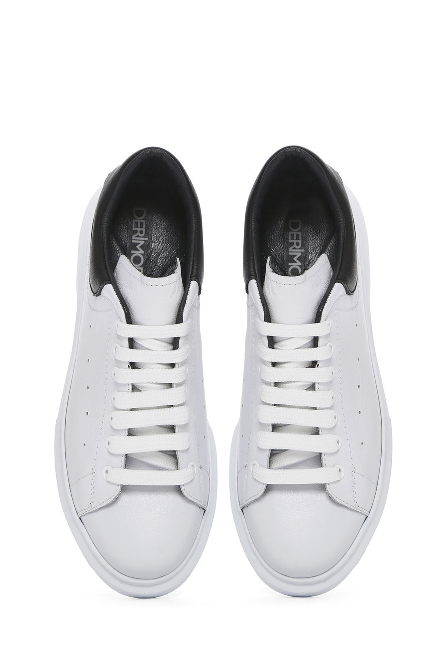 Erkek Beyaz Bağcıklı Kalın Tabanlı Deri Sneaker