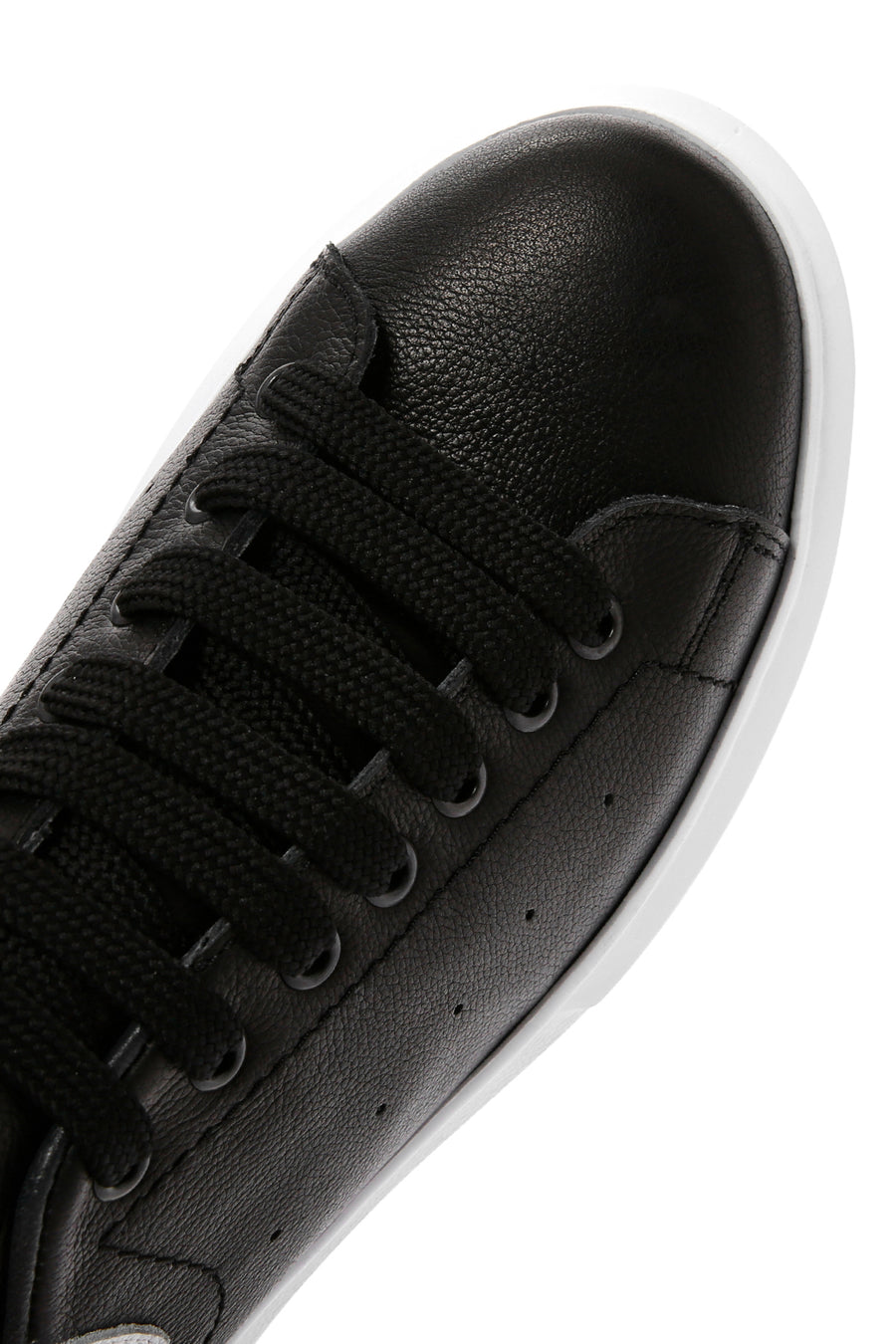 Erkek Siyah Bağcıklı Kalın Tabanlı Deri Sneaker