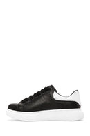 Erkek Siyah Bağcıklı Kalın Tabanlı Deri Sneaker | Derimod
