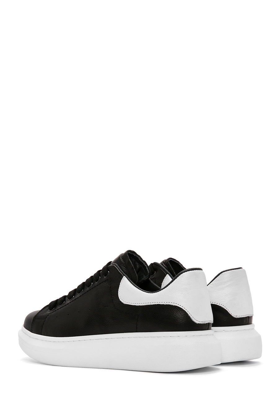 Erkek Siyah Bağcıklı Kalın Tabanlı Deri Sneaker