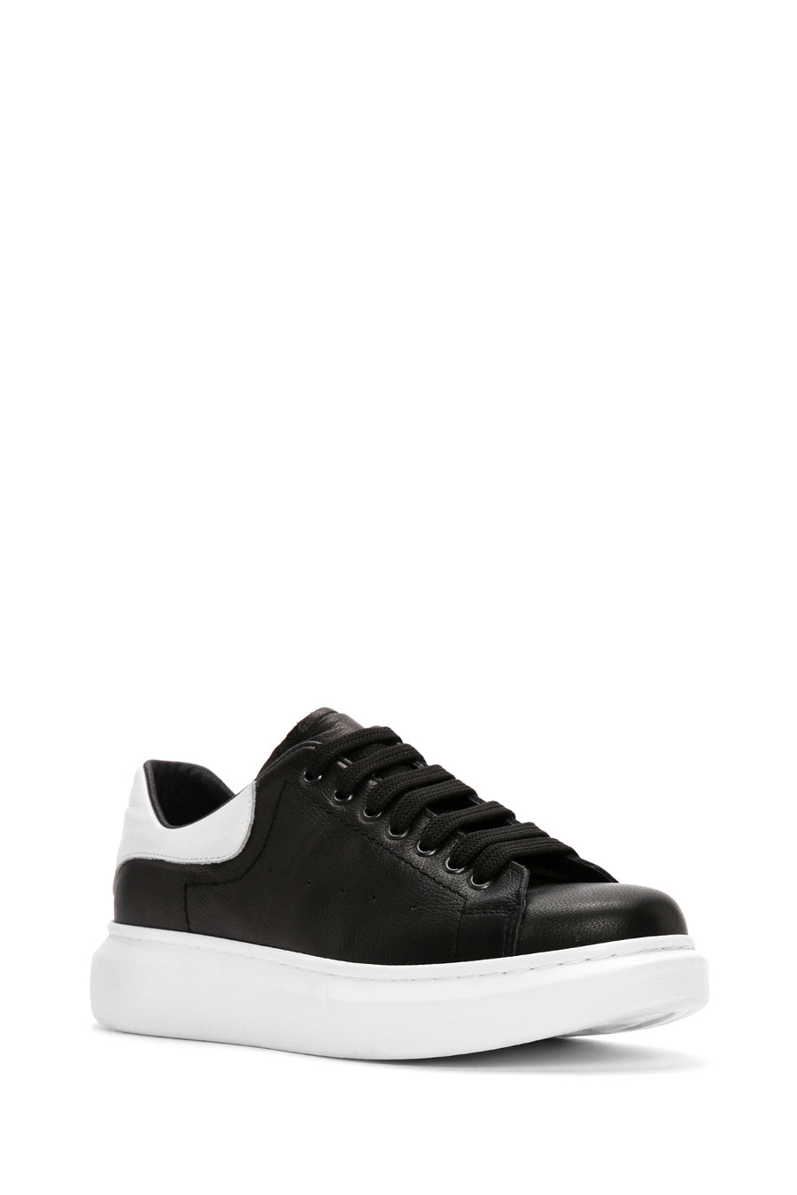 Erkek Siyah Bağcıklı Kalın Tabanlı Deri Sneaker