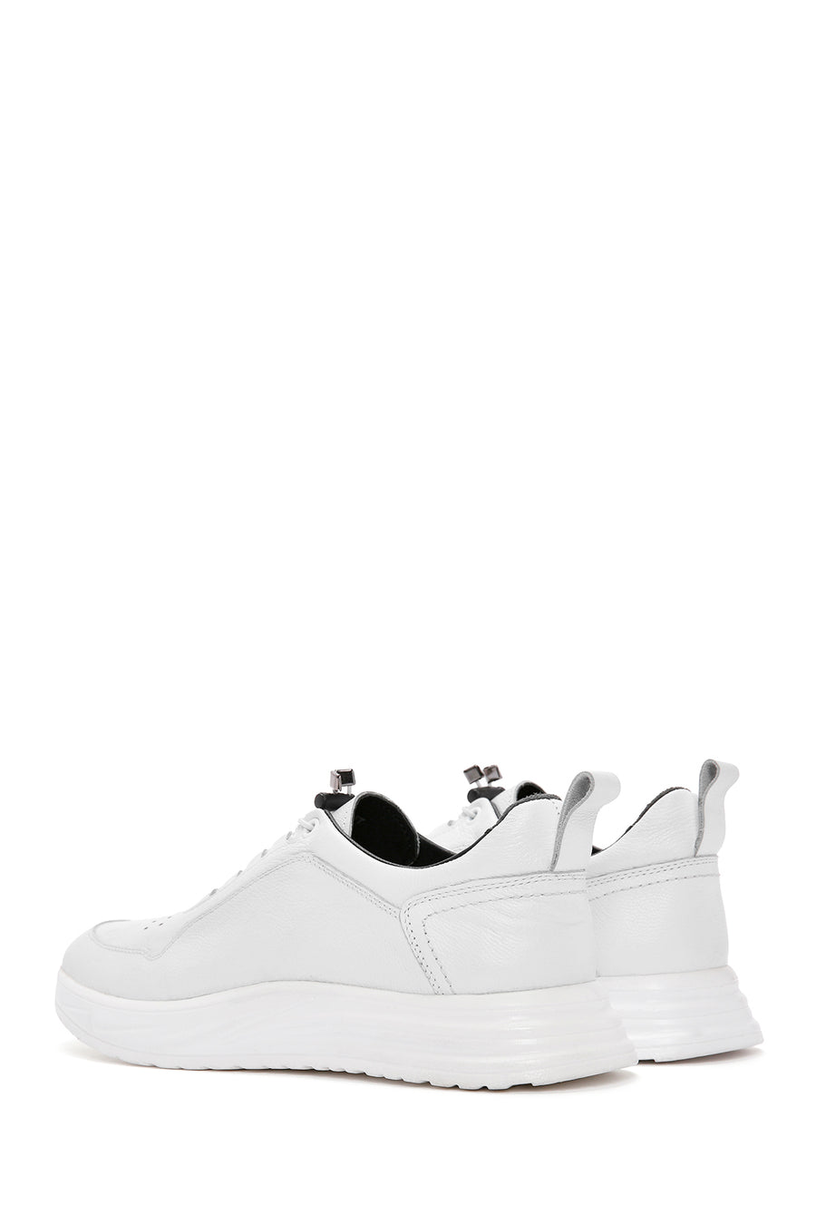 Erkek Beyaz Bağcıklı Deri Sneaker