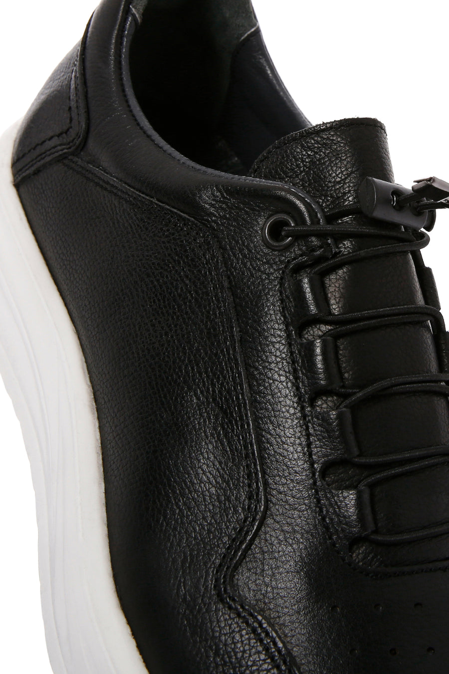 Erkek Siyah Bağcıklı Deri Sneaker