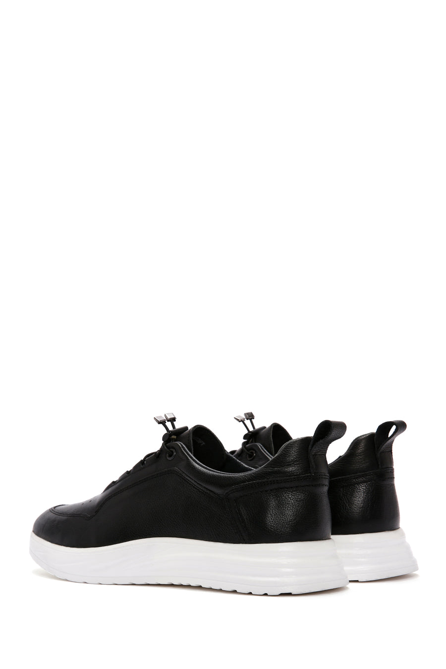 Erkek Siyah Bağcıklı Deri Sneaker