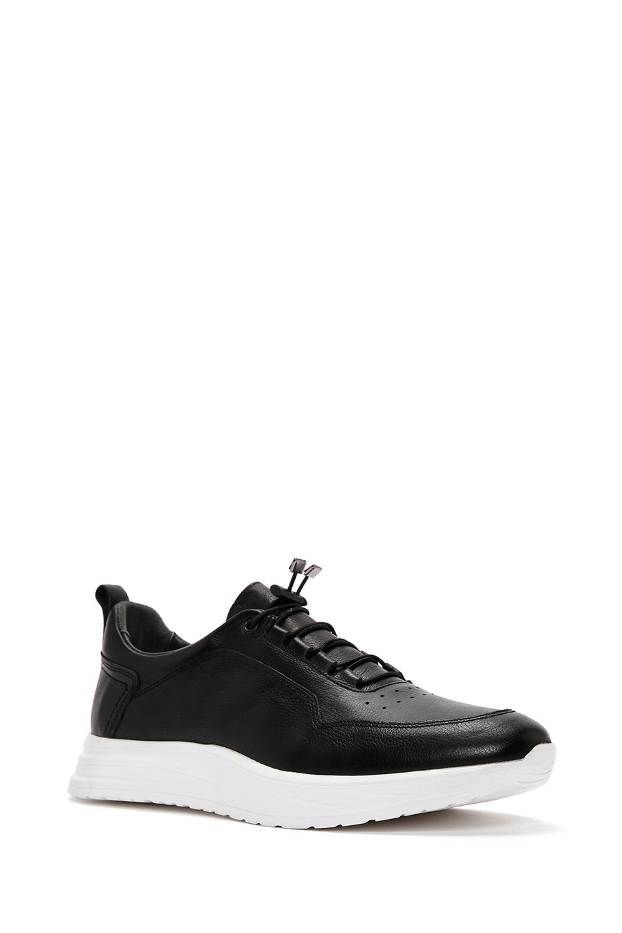 Erkek Siyah Bağcıklı Deri Sneaker