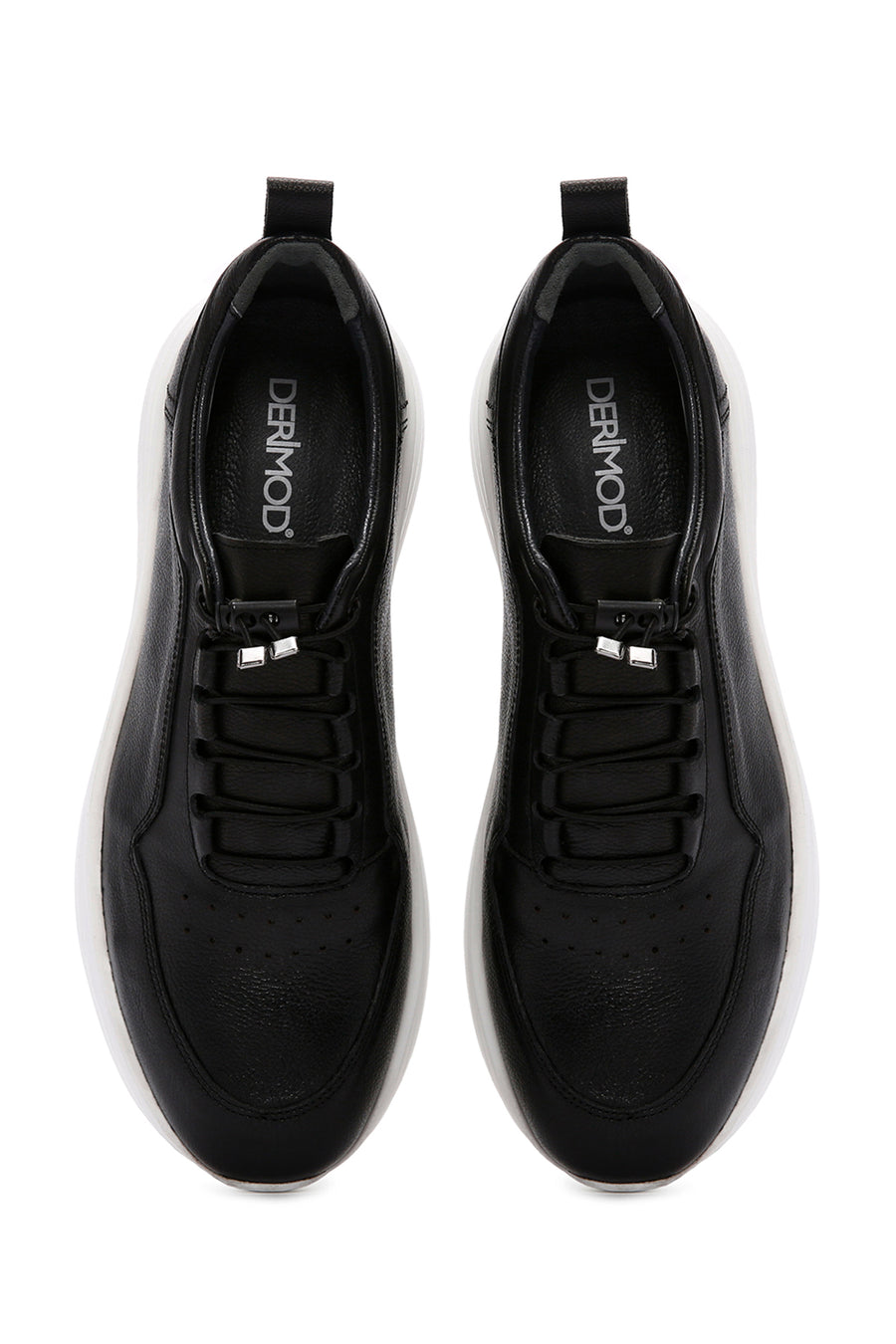 Erkek Siyah Bağcıklı Deri Sneaker