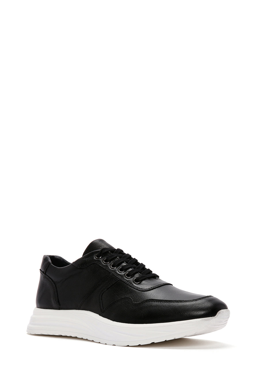 Erkek Siyah Bağcıklı Kalın Tabanlı Deri Sneaker