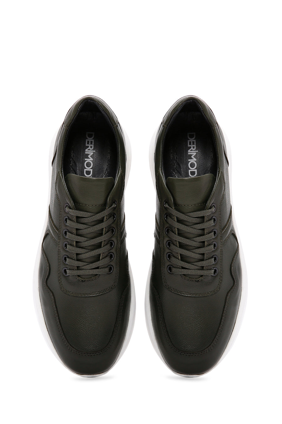 Men's Khaki Lace-up Thick-Sole Leather Sneaker