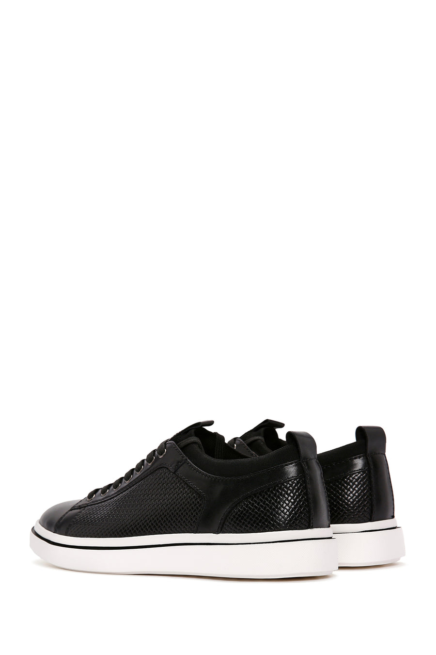 Erkek Siyah Bağcıklı Deri Sneaker