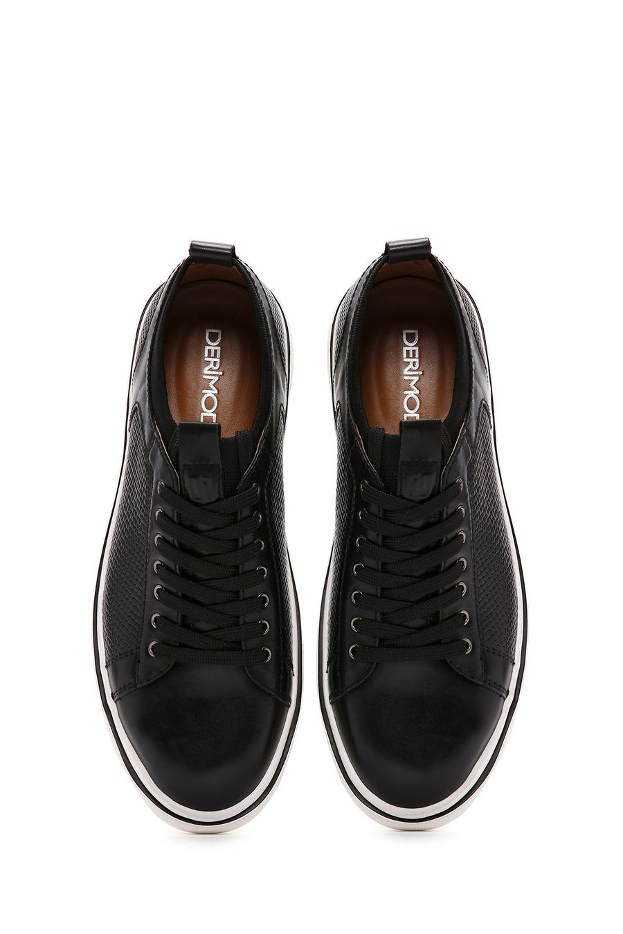 Erkek Siyah Bağcıklı Deri Sneaker