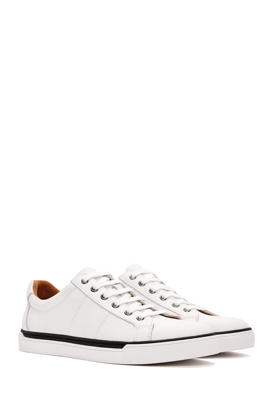 Erkek Beyaz Bağcıklı Deri Sneaker