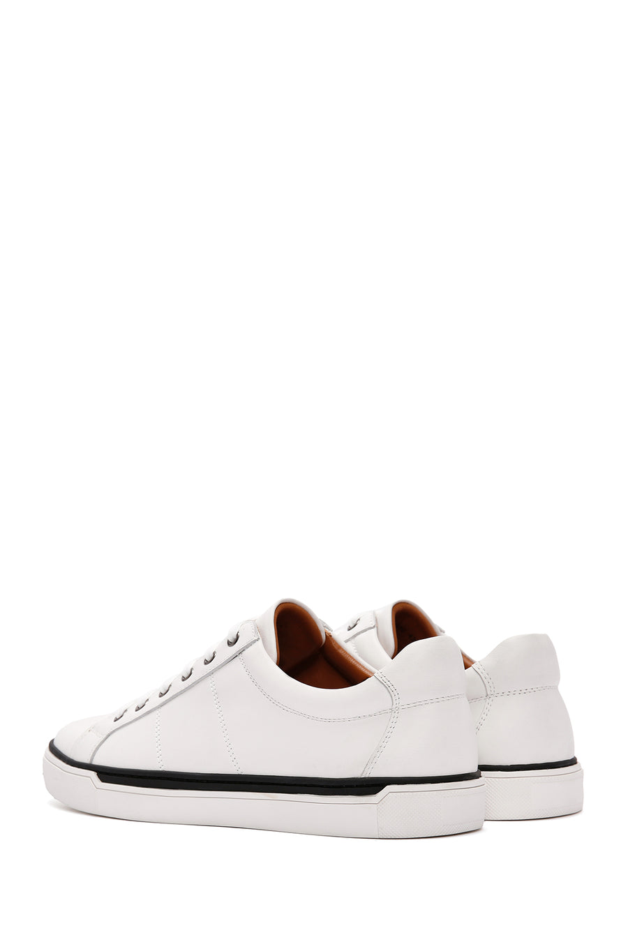 Erkek Beyaz Bağcıklı Deri Sneaker