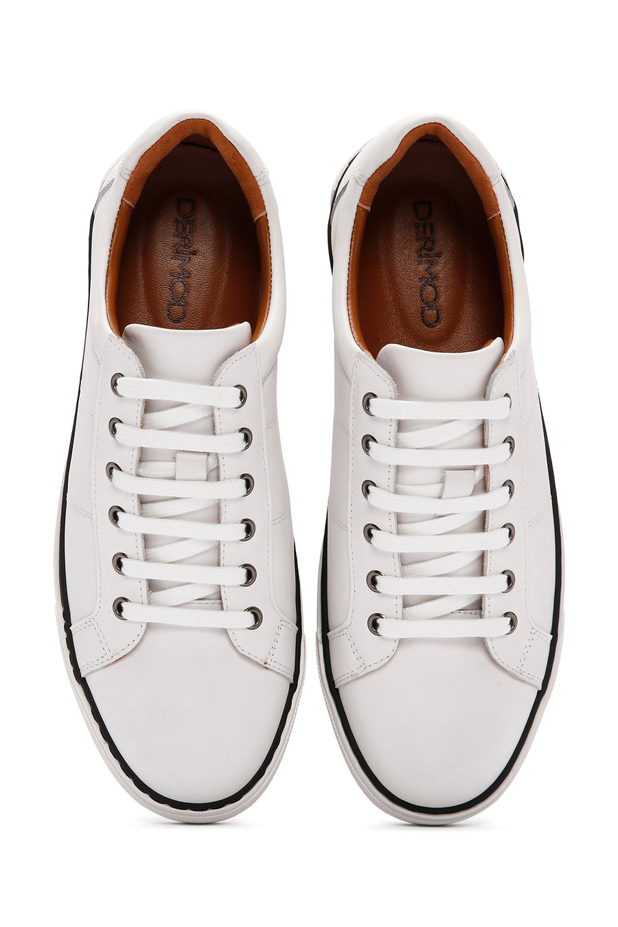 Erkek Beyaz Bağcıklı Deri Sneaker