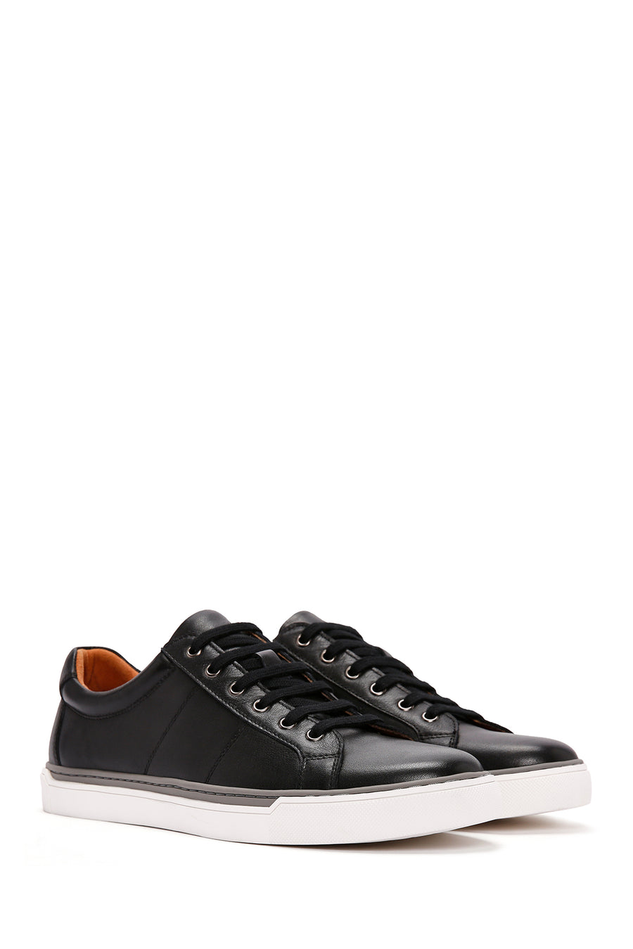 Erkek Siyah Bağcıklı Deri Sneaker