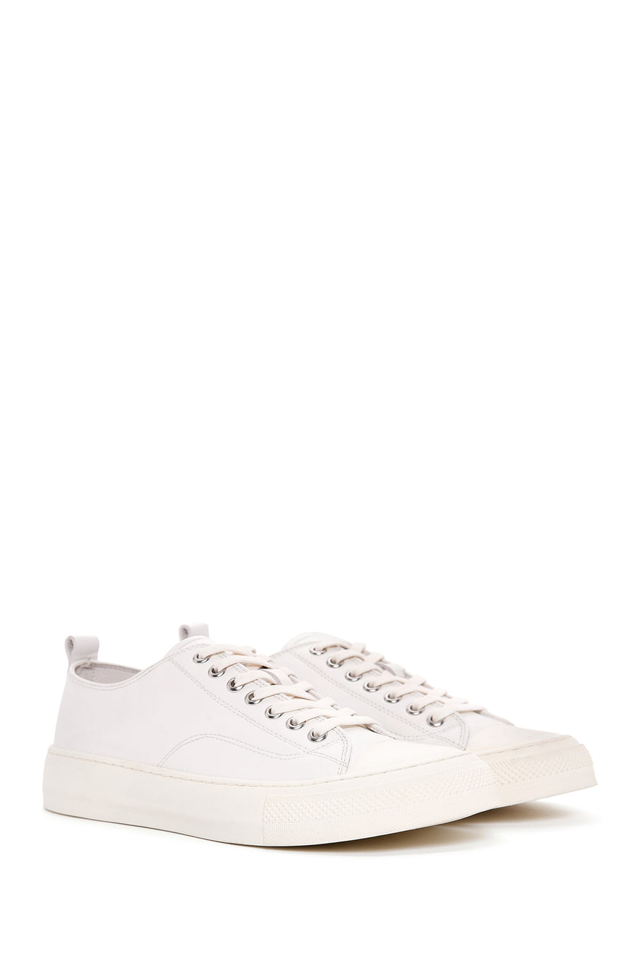 Erkek Beyaz Bağcıklı Deri Sneaker