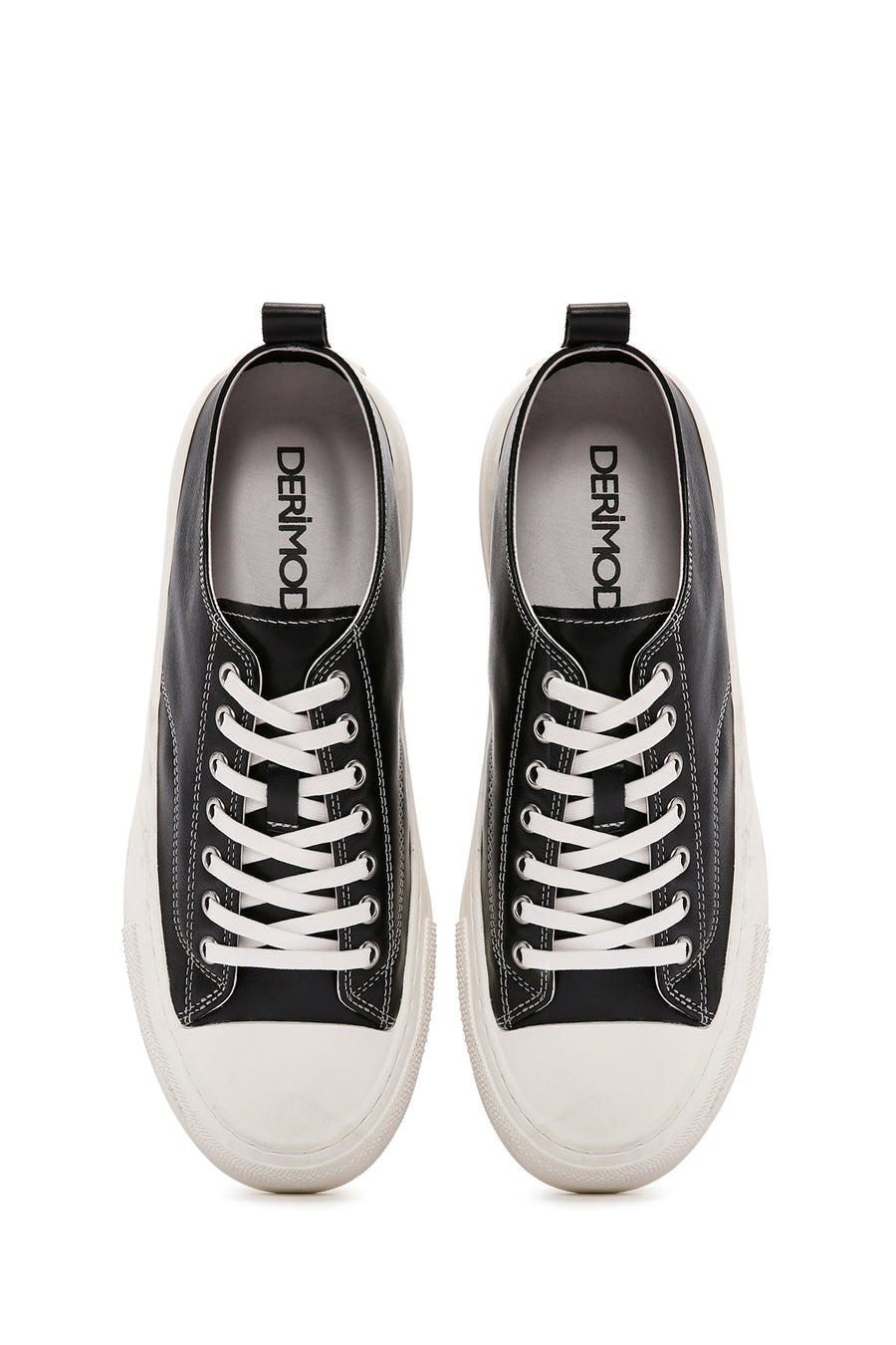 Erkek Siyah Bağcıklı Deri Sneaker