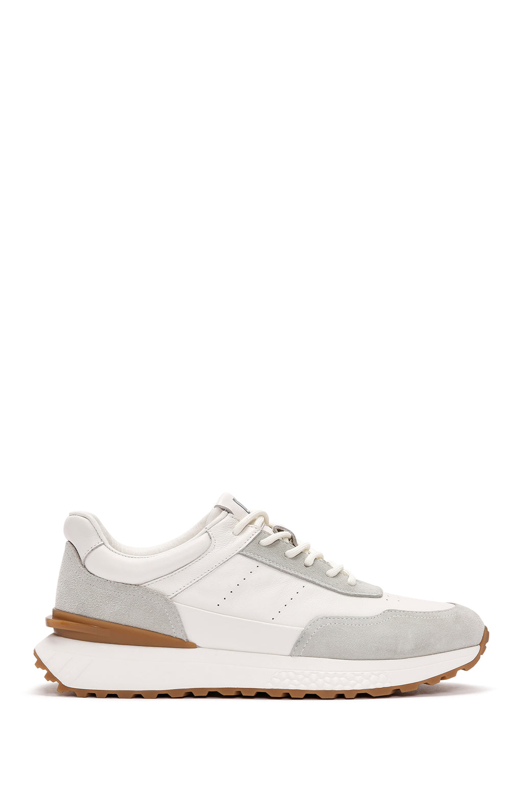 Erkek Beyaz Bağcıklı Kalın Tabanlı Deri Casual Sneaker