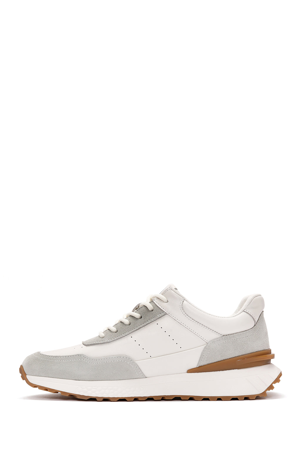 Erkek Beyaz Bağcıklı Kalın Tabanlı Deri Casual Sneaker