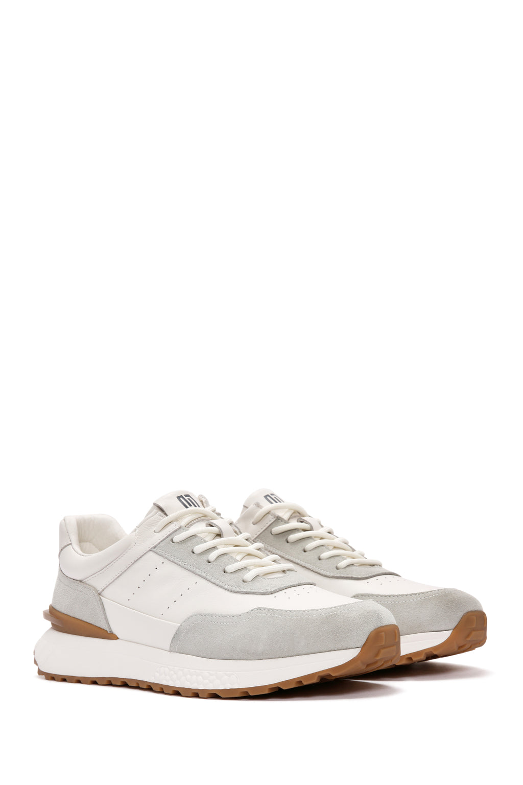 Erkek Beyaz Bağcıklı Kalın Tabanlı Deri Casual Sneaker