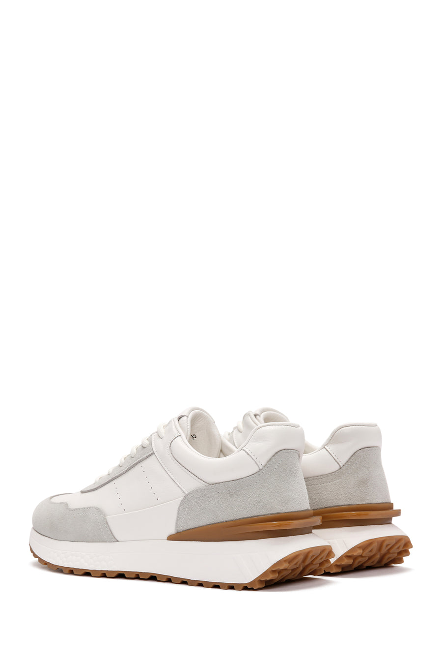 Men's White Lace-up Thick-Sole Leather Casual Sneaker