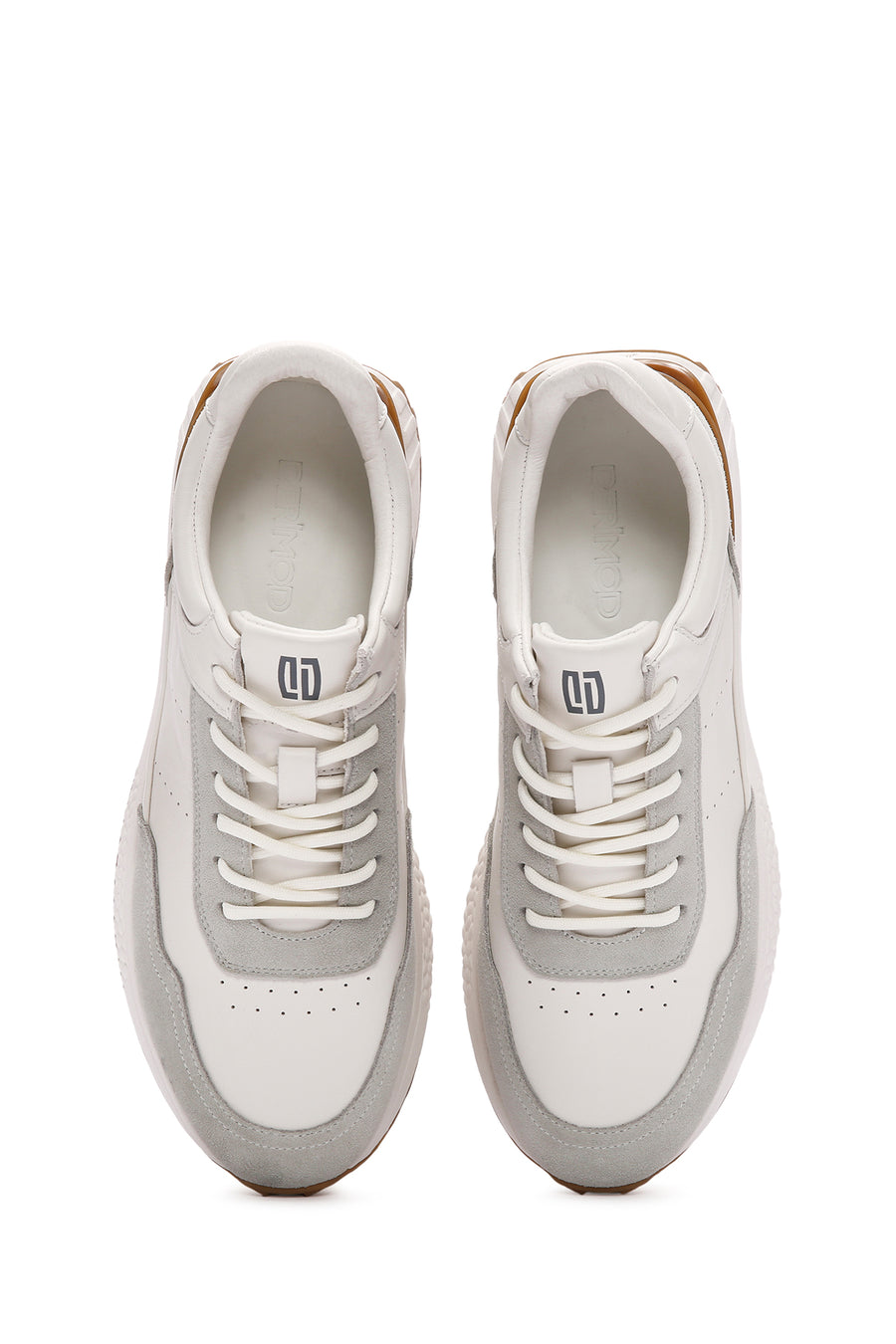 Men's White Lace-up Thick-Sole Leather Casual Sneaker
