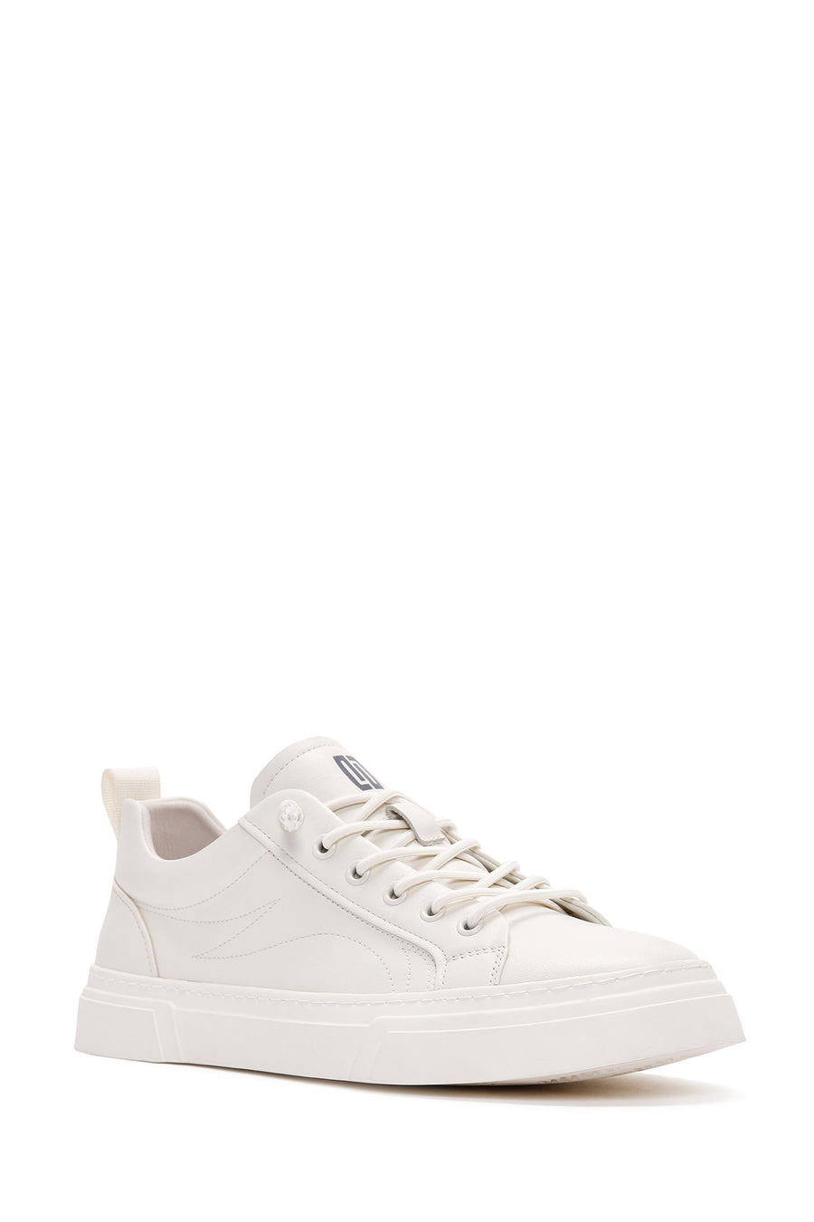 Erkek Beyaz Bağcıklı Deri Sneaker