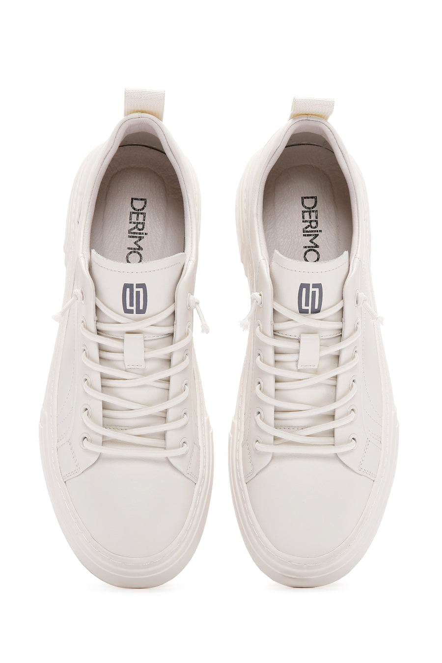 Erkek Beyaz Bağcıklı Deri Sneaker