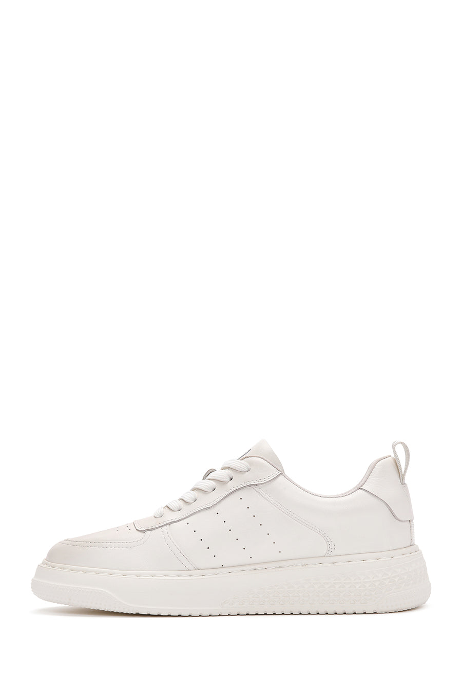 Erkek Beyaz Bağcıklı Kalın Tabanlı Deri Sneaker