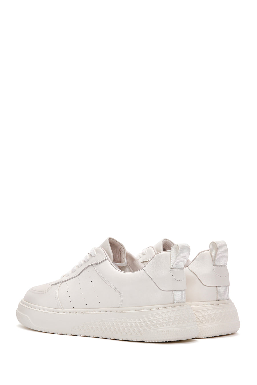 Erkek Beyaz Bağcıklı Kalın Tabanlı Deri Sneaker