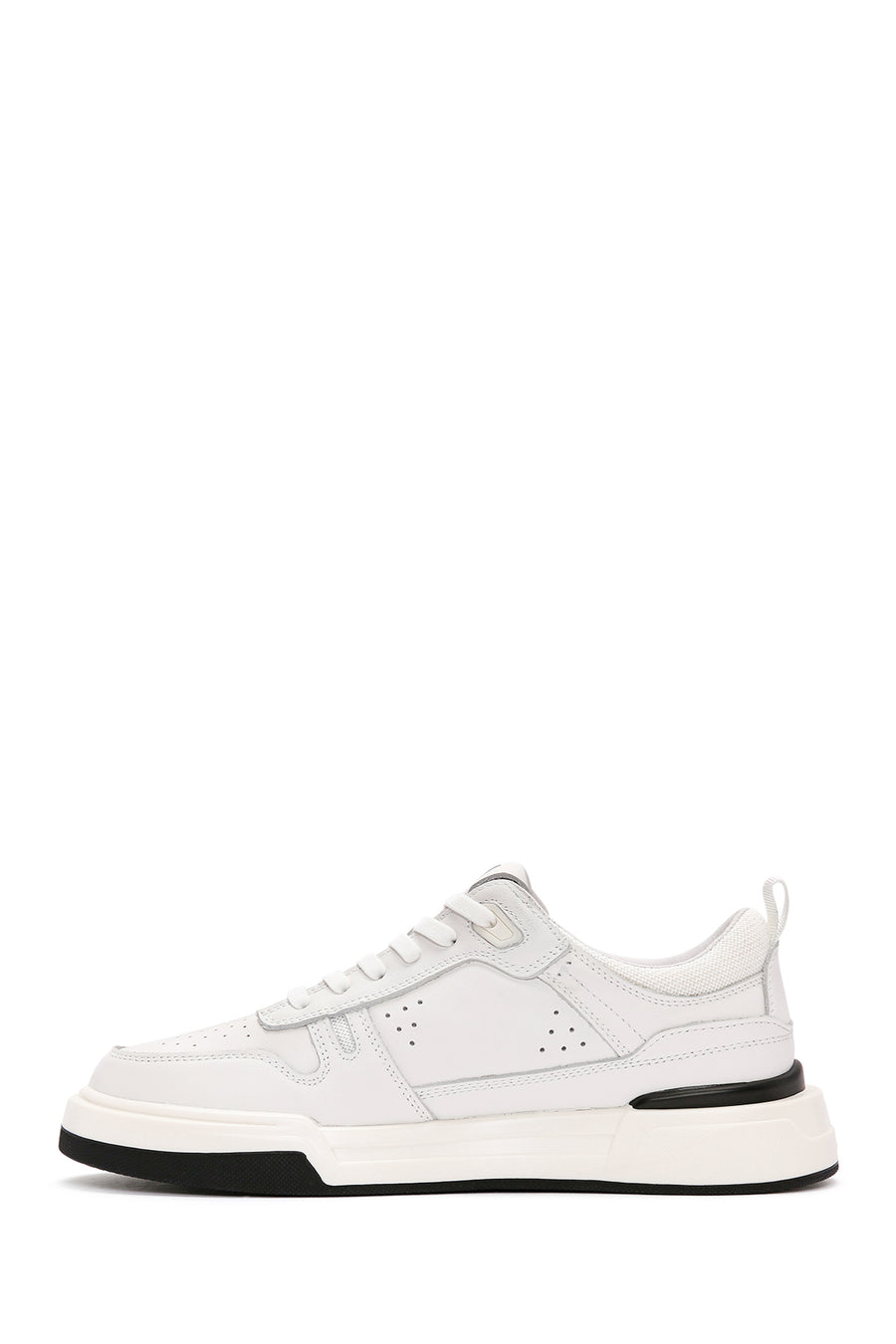 Erkek Beyaz Bağcıklı Kalın Tabanlı Deri Sneaker