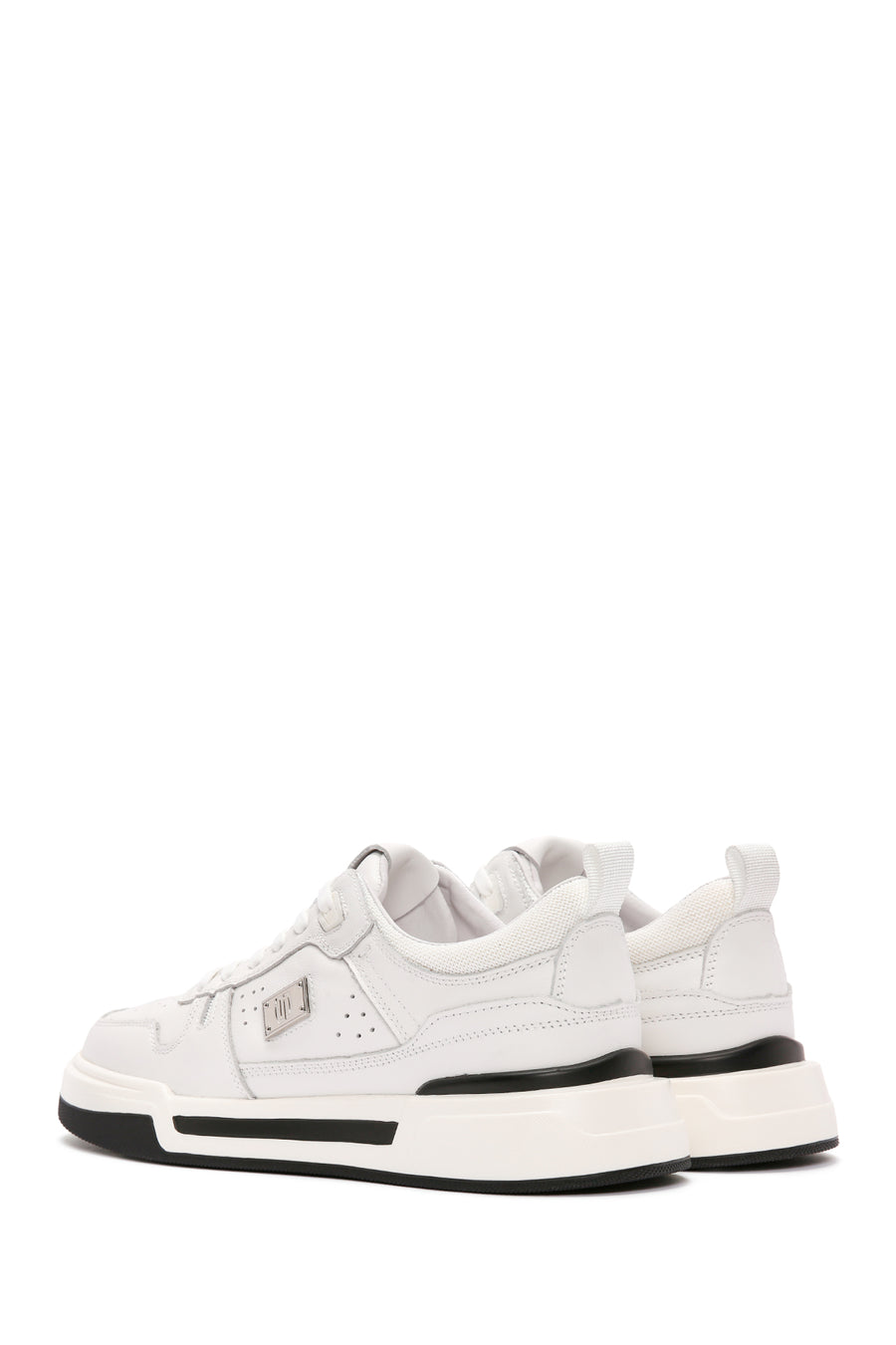 Erkek Beyaz Bağcıklı Kalın Tabanlı Deri Sneaker