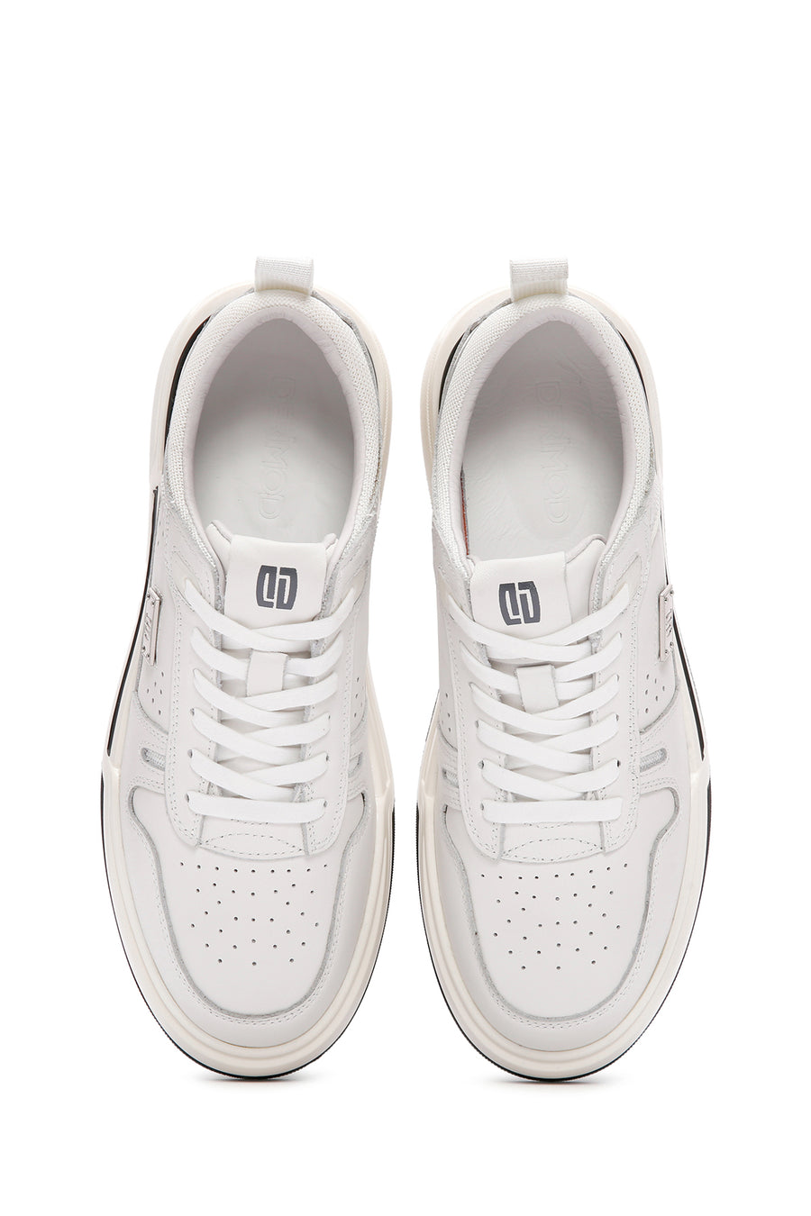 Erkek Beyaz Bağcıklı Kalın Tabanlı Deri Sneaker