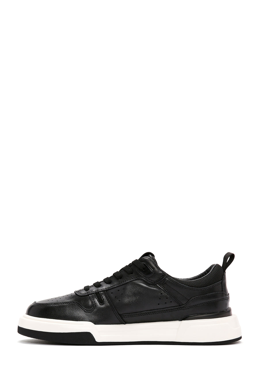 Erkek Siyah Bağcıklı Kalın Tabanlı Deri Sneaker