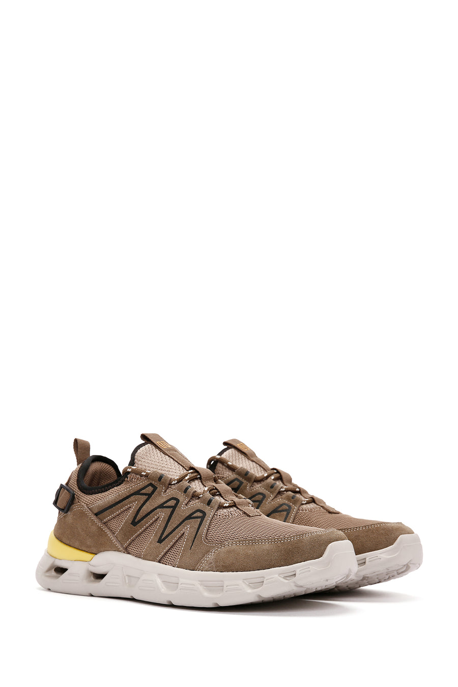 Erkek Bej Bağcıklı Kalın Tabanlı Deri Sneaker