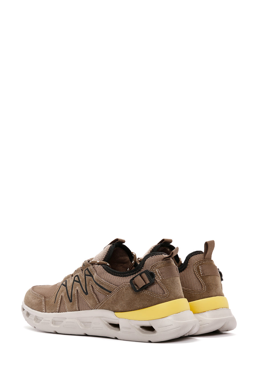 Erkek Bej Bağcıklı Kalın Tabanlı Deri Sneaker