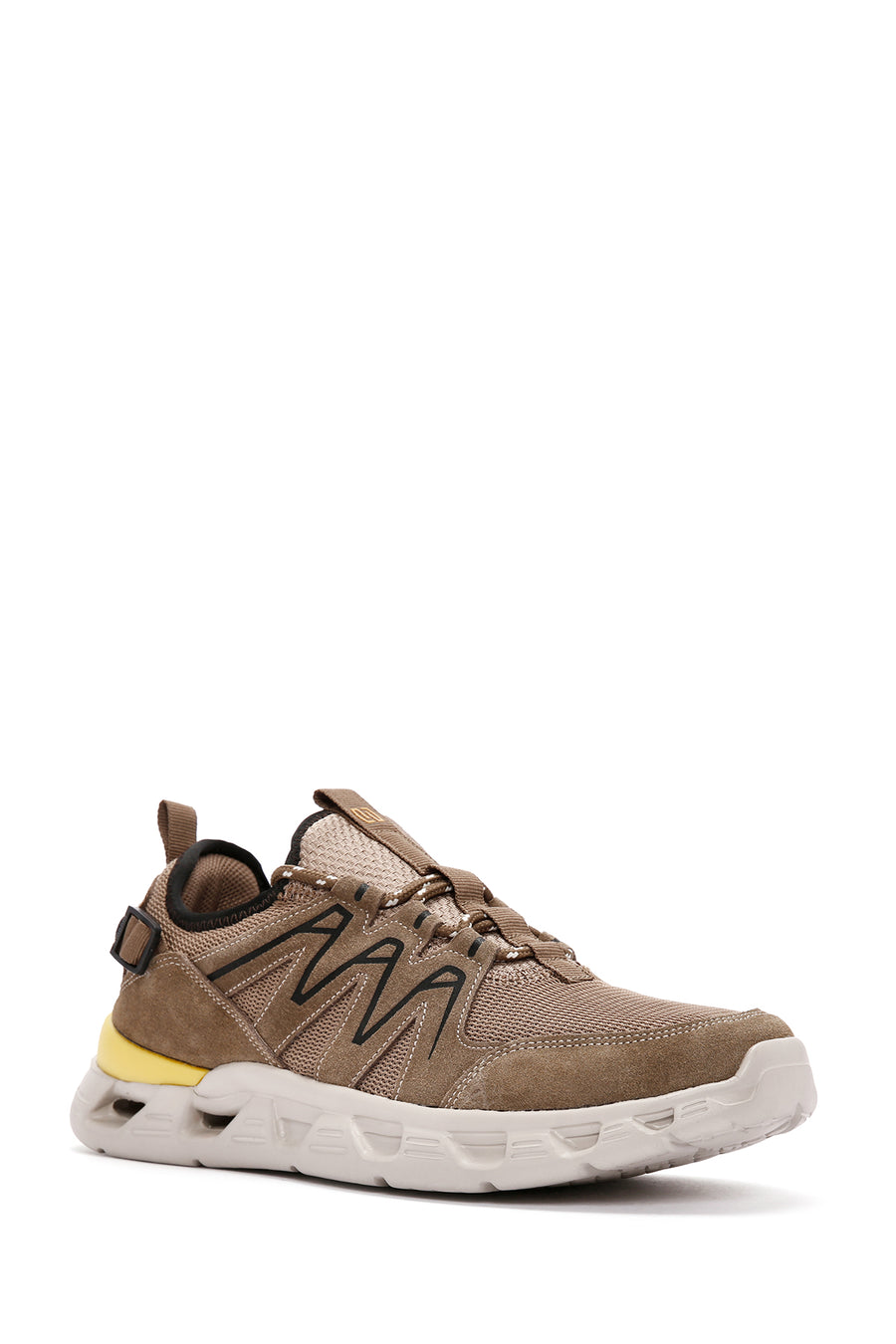 Erkek Bej Bağcıklı Kalın Tabanlı Deri Sneaker