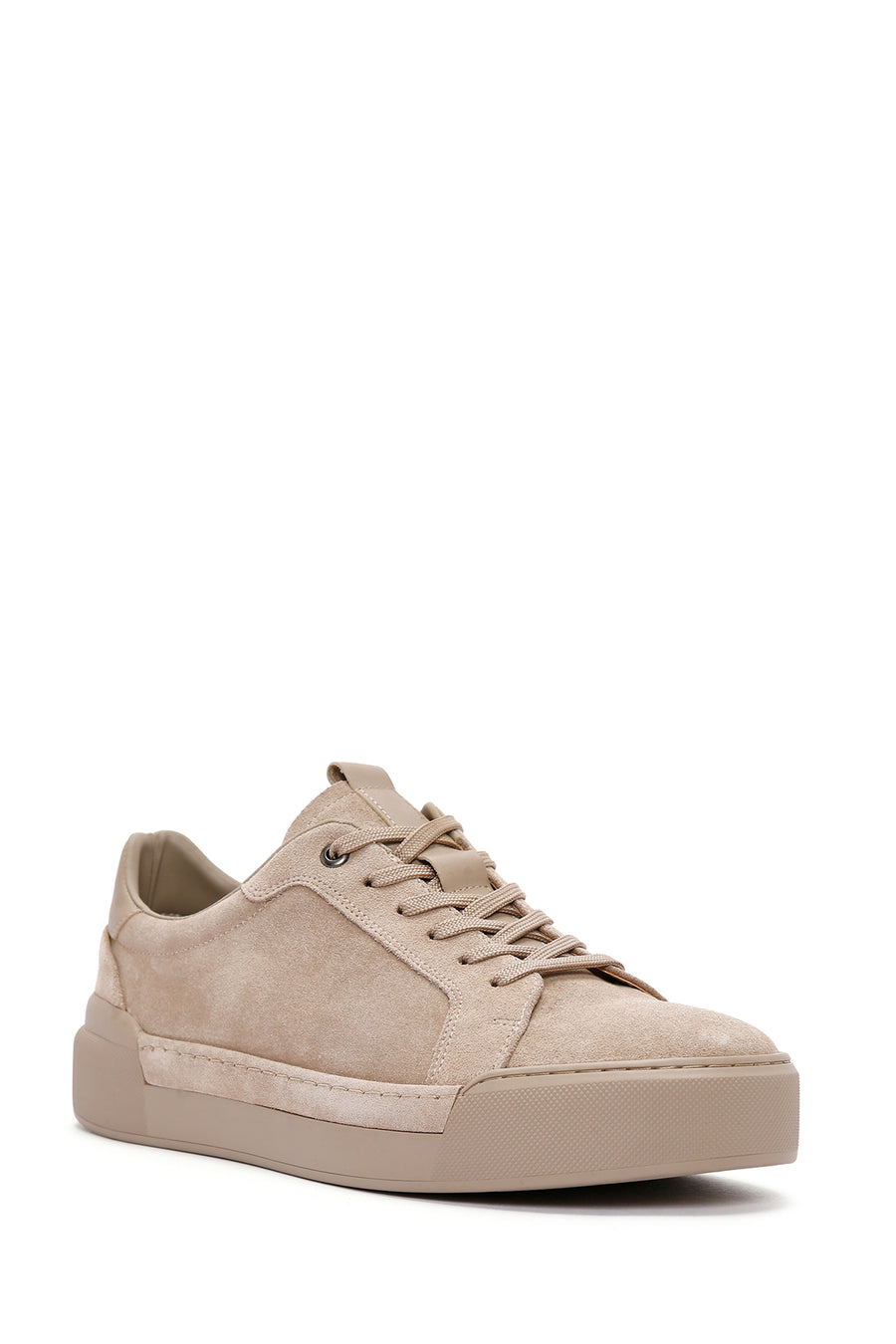 Erkek Bej Bağcıklı Deri Sneaker