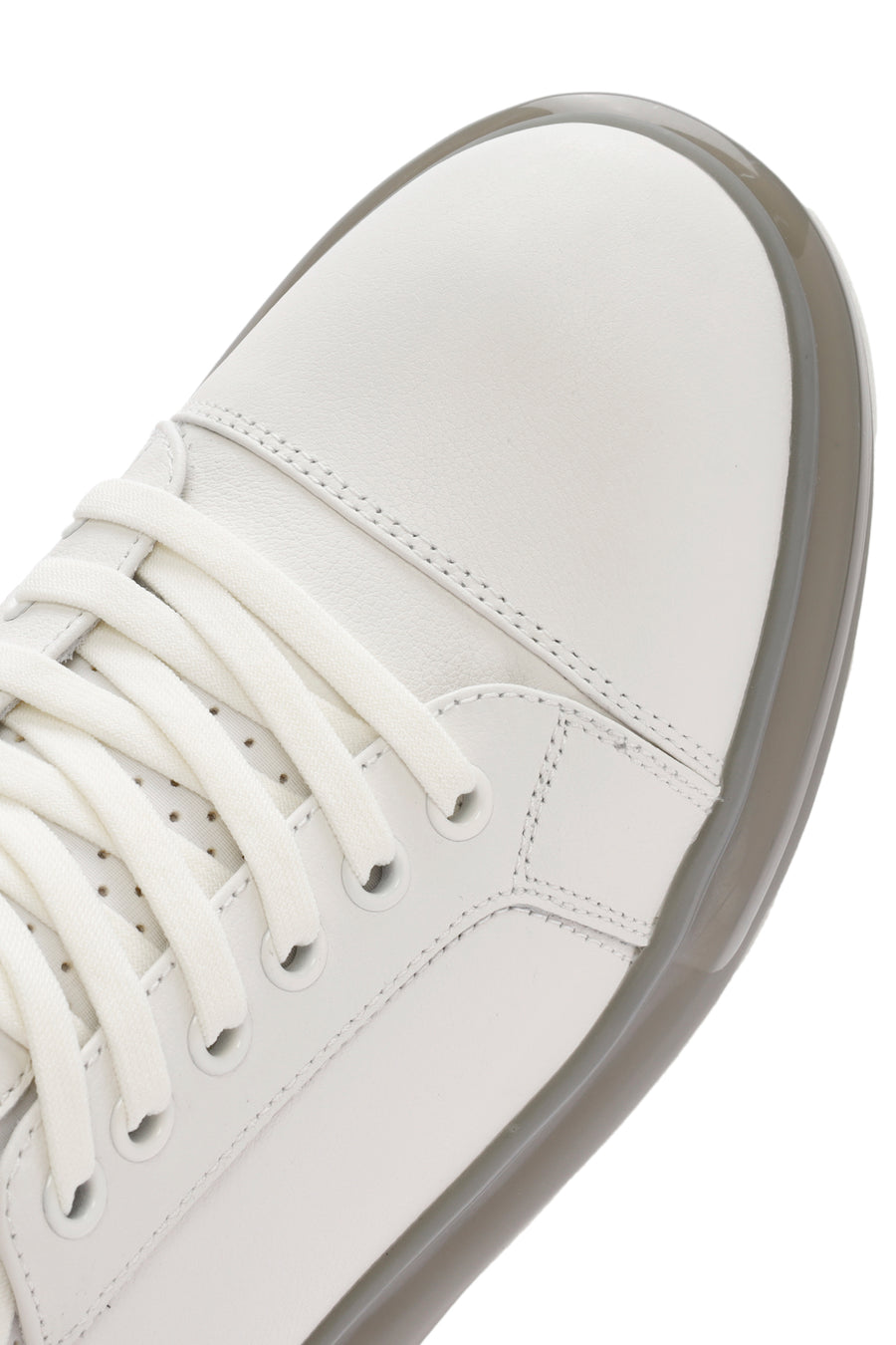 Erkek Beyaz Kalın Tabanlı Bağcıklı Deri Sneaker