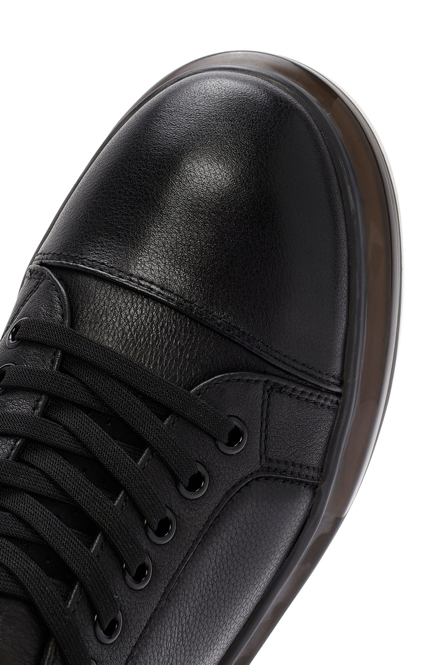 Erkek Siyah Kalın Tabanlı Bağcıklı Deri Sneaker