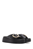 Women Black Thick Sole Buckle Detail Comfort Slippers | Derimod