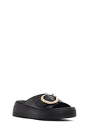 Women Black Thick Sole Buckle Detail Comfort Slippers | Derimod