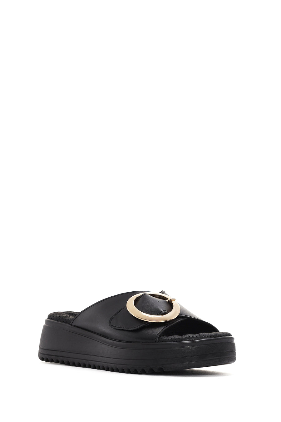 Women Black Thick Sole Buckle Detail Comfort Slippers