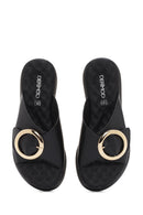 Women Black Thick Sole Buckle Detail Comfort Slippers | Derimod