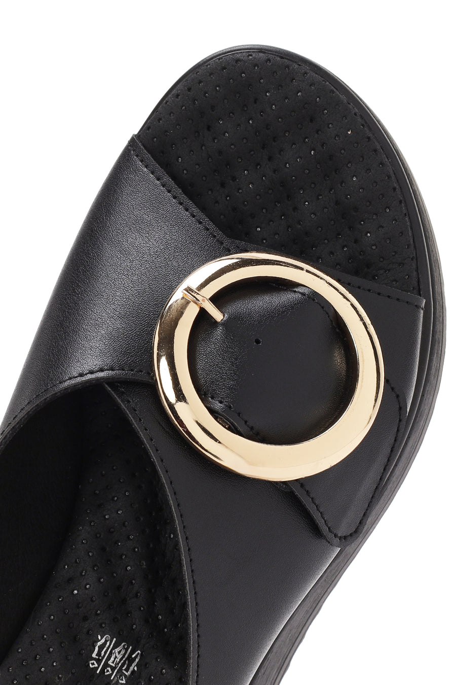 Women Black Thick Sole Buckle Detail Comfort Slippers