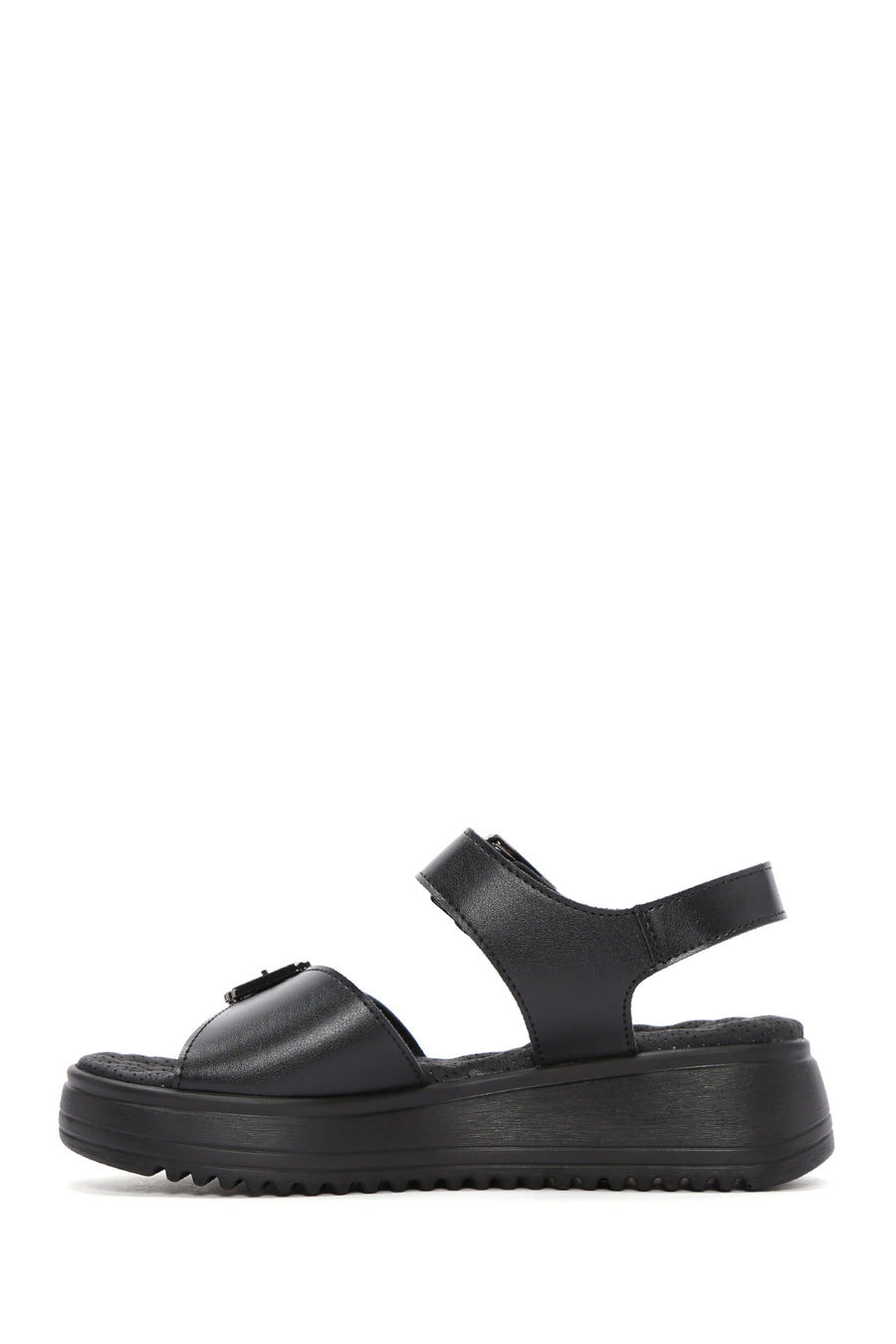 Women's Black Thick Sole Comfort Sandals with Ankle Strap