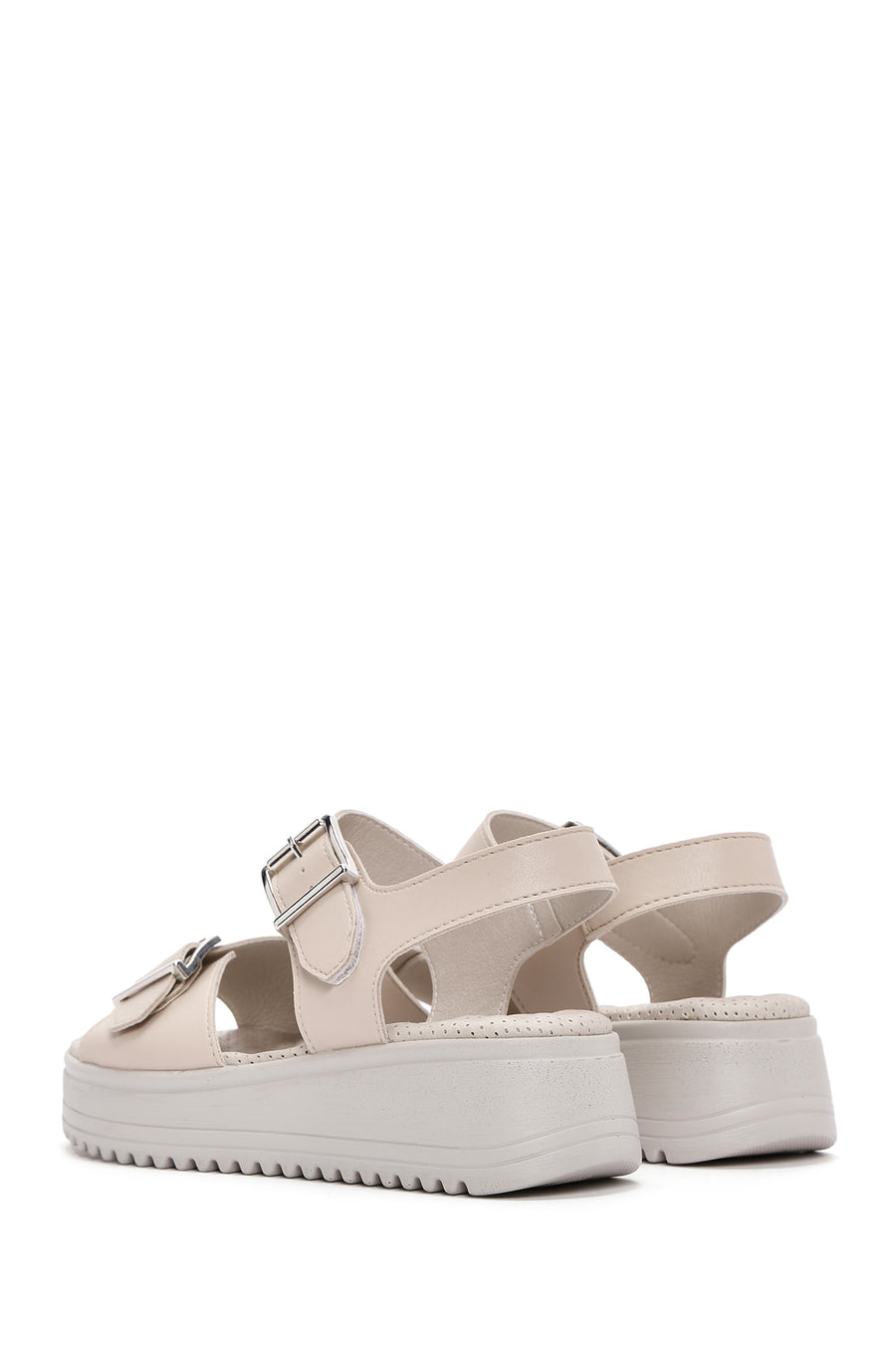 Women's Cream Thick-Soled Comfort Sandals with Ankle Strap